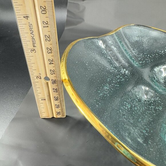 Vintage Clear Recycle Glass Dish Plate Platter Leaf Shaped With Gold Edges Glass - Picture 4 of 14